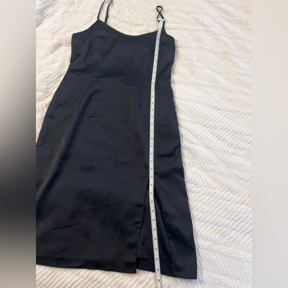 A&F Black Satin Midi Length Slip Dress with Slit size small petite - Picture 2 of 11